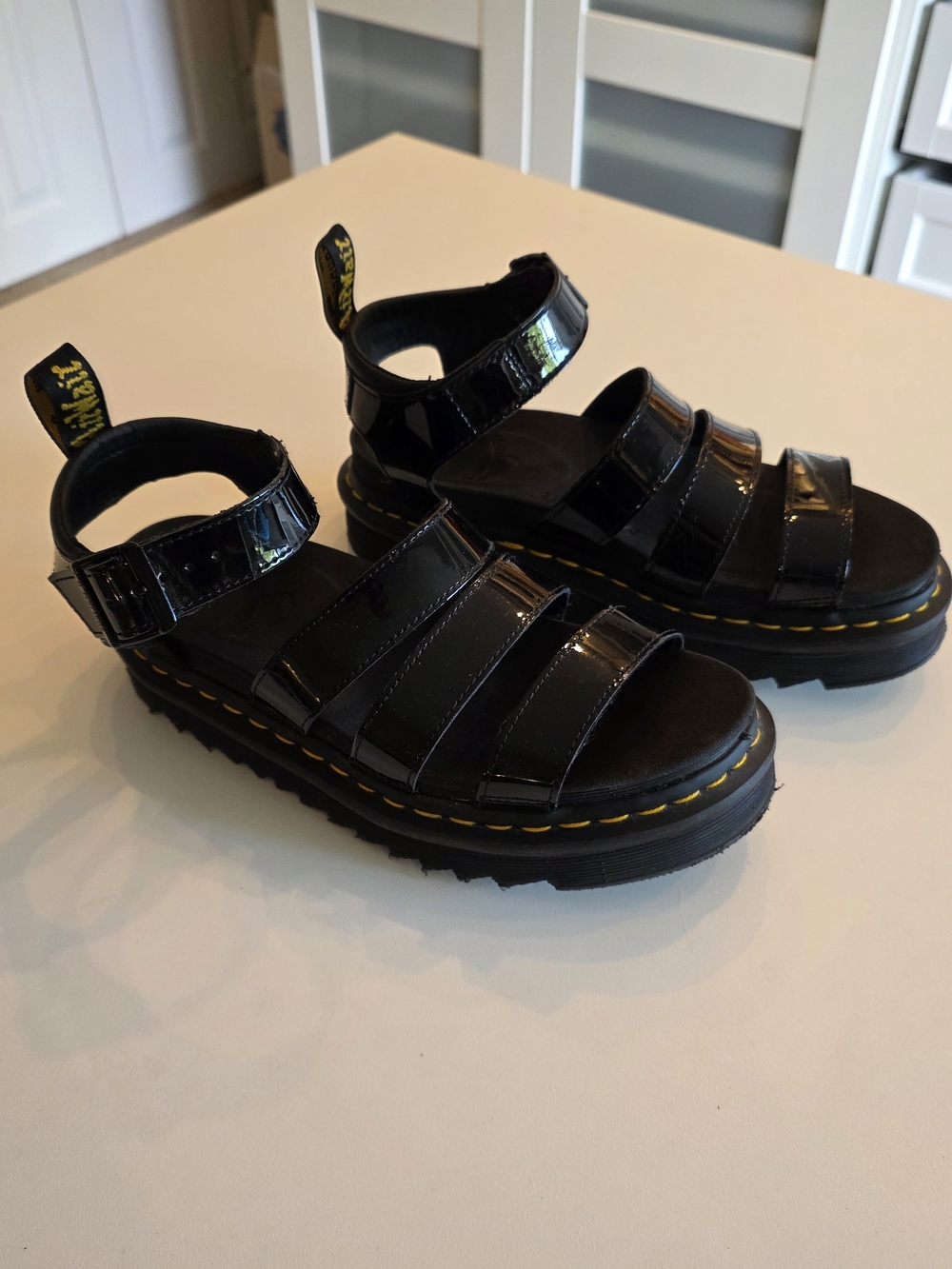 Dr. Martens Women's Blaire Black Patent Leather Platform Sandals Size 7